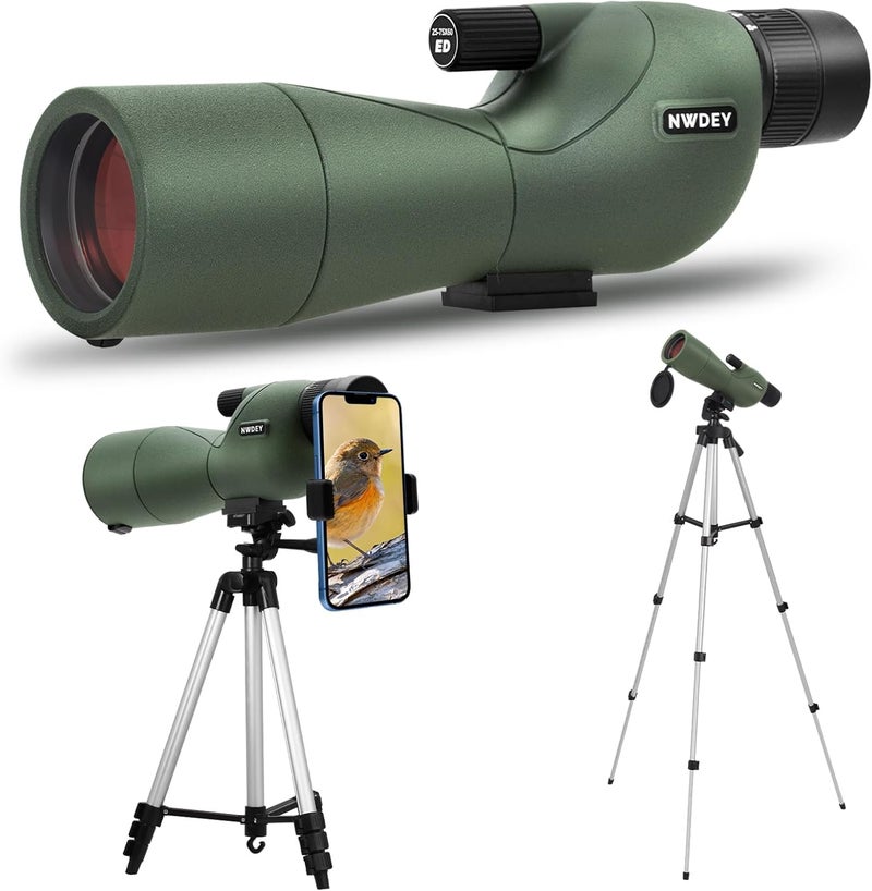 NWDEY 25-75X60 Spotting Scope with 51in Tripod, Spotting Scope for Target Shooting, Hunting & Bird Watching, Low Light Vision, Phone Adapter, Carry Bag, BAK4 Prism, FMC Lens, Waterproof (ArmyGreen) - Image 1